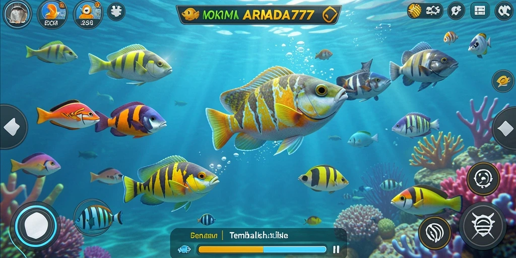 Screenshot utama ARMADA777 menampilkan aksi menembak ikan yang mendebarkan.
