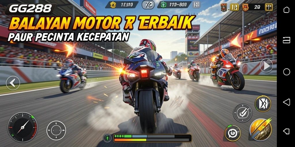 Tampilan gameplay GG288 dengan balapan motor yang seru dan mendebarkan.