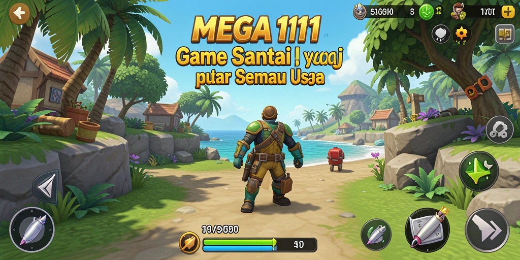 Tangkapan layar gameplay MEGA111 dengan desain yang cerah dan menarik.