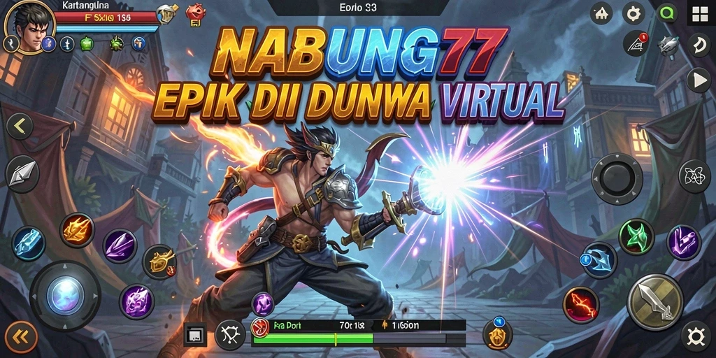 Tangkapan layar gameplay NABUNG77 menunjukkan pertarungan intens dan karakter yang beragam.