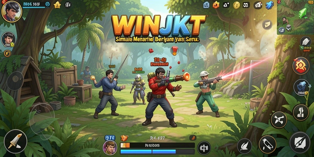 Screenshot gameplay WINJKT menampilkan karakter bermain dan berinteraksi.