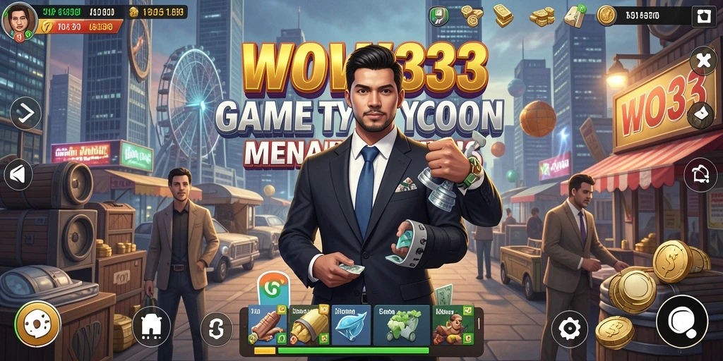 Tampilan gameplay WOW33 menunjukkan keseruan membangun kerajaan bisnis.